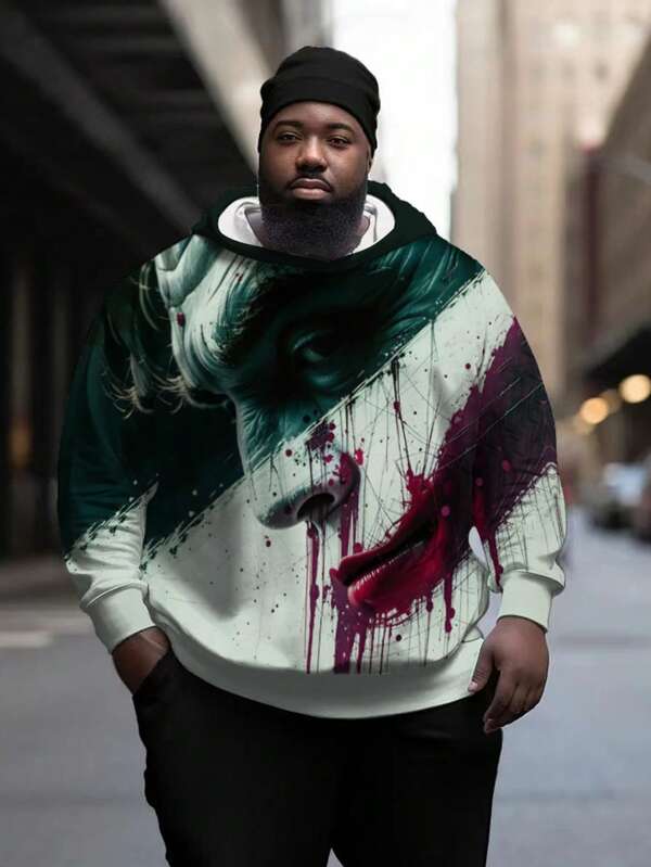 Sudadera con capucha de manga larga para hombre de talla grande con estampado de labios, sudadera informal de color oscuro, sudadera con capucha para fitness, running, deportes y entretenimiento
