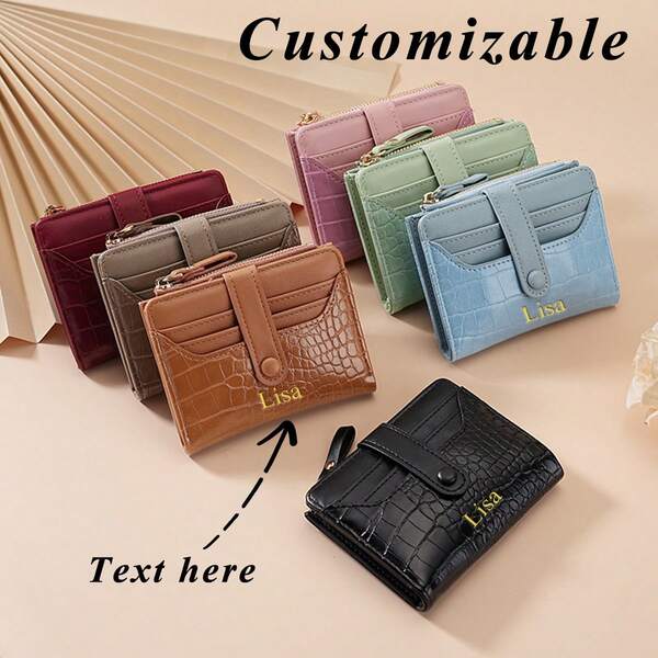محفظة شخصية مصممة باسم، مختومة بأحرف كبيرة/صغيرة بالذهب، جلد PU عالي الجودة بألوان باستيل، مزخرفة بنقش التمساح، تصميم فتحات متعددة للبطاقات، متعددة الاستخدامات للاستخدام اليومي، محفظة نسائية منعشة، تصميم فتحات متعددة لتخزين البطاقات البنكية والهوية والعملات، هدية مخصصة فريدة مناسبة للعائلة/الأصدقاء/الحبيب/الصديقة