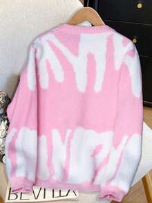 1pc Teens' Girls Elegant Fashion Daily Commute School Vintage Colorblock Casual Comfortable Pullover Knit Sweater, Spring Autumn Winter