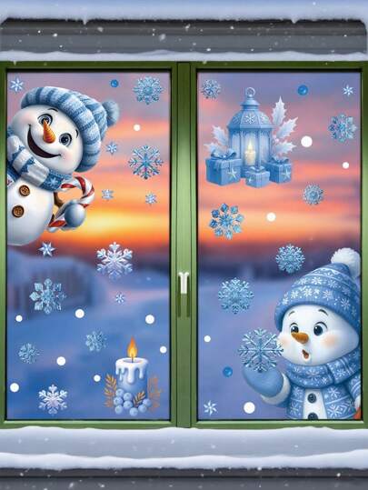 1 Set Creative Christmas Party Decoration, Combination A & B Bells, Reindeer, Santa Claus, Snowflake, Snowman Glass Stickers, Suitable For Glass Door/Window Decor, Patio Window Christmas Atmosphere, Balcony Window Holiday Decor, Christmas Party Scene Setting, Restaurant Window Beautification Christmas Decoration Christmas Tree Gift Decor Thanksgiving Wedding For Gifts