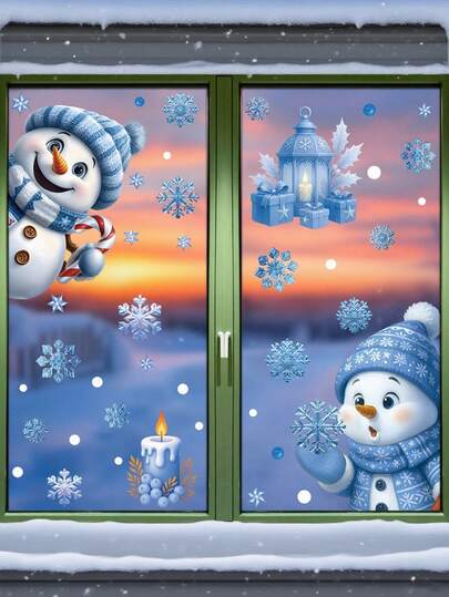 1 套创意圣诞派对装饰，组合 A 和 B 铃铛、驯鹿、圣诞老人、雪花、雪人玻璃贴纸，适用于玻璃门/窗户装饰、露台窗户圣诞氛围、阳台窗户节日装饰、圣诞派对场景布置、餐厅窗户美化圣诞装饰圣诞树礼物装饰感恩节婚礼礼物