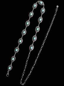 1 件女式波西米亚椭圆花卉印花连衣裙，带腰链，适合派对、聚会、日常穿着和腰部收紧秋季、秋季、万圣节 - 鏤空 - 查看 8