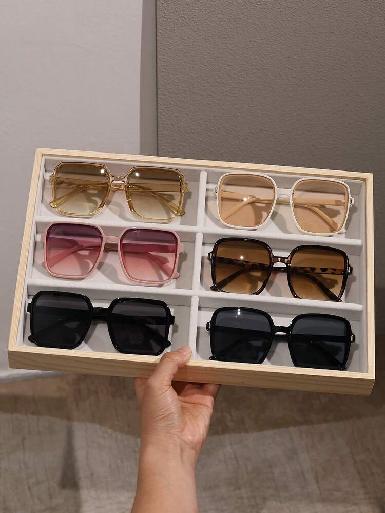 6 件装女士多色方形塑料超大镜框有色镜片完美个性化可爱活泼时尚眼镜组合，适合旅行、沙滩派对、街拍、周末装、节日装扮女士配饰 - 彩色 - 查看 14