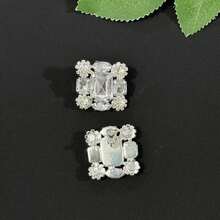 1 đôi bông tai kẹp đính đá Cubic Crystal màu bạc. - Bạc - Xem 6