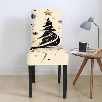 1 Stücke/2 Stücke/4 Stücke/6 Stücke/8 Stücke, Weihnachtsbaum und Schneeflocken bedruckte elastische Stuhlbezüge, Design mit weihnachtlicher Atmosphäre, abnehmbare und wiederverwendbare Sitzkissenbezüge, geeignet für Esszimmerstühle Zuhause, Gärten und andere Dekorationszwecke, schön und praktisch, ideal als Weihnachtsdekoration.