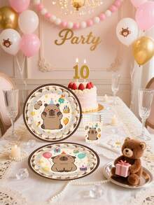 80/62/42 Pcs Tableware Set, Water Vole Themed Party Supplies, Disposable Party Dinnerware Set Including 7" & 9" Napkins, Cups, Banner, Tablecloth, Suitable For 10/20 People, Pink Theme Party, Club, Birthday Decor, Event Decor, Restaurant Decor, Water Vole, Kitchen, Surprise Party. Mystery Gift. - Multicolor - View 2