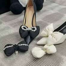 1 Par de Clipes de Sapato com Laço Elegante e Pérola de Strass, Acessórios de Sapato DIY para Festa, Todas as Estações
