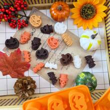 1pc Halloween Silicone Chocolate Moulds, 18 Cavity Pumpkin, Cat, Ghost, Bat, Skull, Tombstone Shapes Baking Molds For DIY Fondant, Chocolate, Candy, Jelly, Pastry Cake Decorating Tools, Soap, Candle Mold