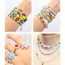 طقم صنع مجوهرات عطلة البحر، أخضر مزرق، يشمل أحجار طبيعية، صدف، سلاحف، وخرز من الطين البوليمري، حرفة سوار DIY إبداعية للأطفال