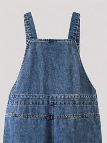 Girls' Retro Casual Denim Bib Pants, Fashion Street Style Loose Straight Leg Jeans Overall For Summer/Spring/Autumn - Medium Wash - View 8