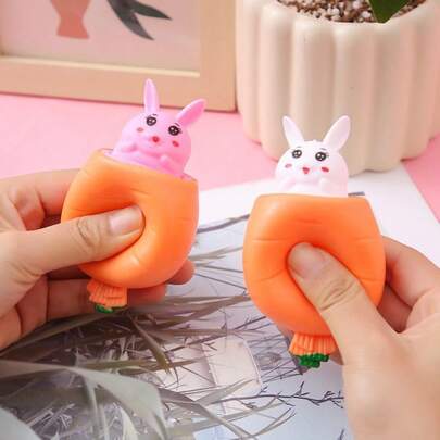 5 件随机颜色弹出胡萝卜兔子，手工制作的复活节兔子，挤压胡萝卜兔子有趣的新奇玩具，复活节胡萝卜兔子挤压玩具，复活节篮子填充物的弹出玩具