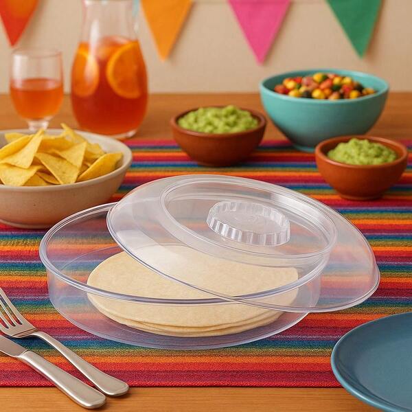 Tortillero plastico acrilico  ideal pra fiestas o comedor, trnasparente ,  incluye tapa