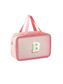 Transparent PVC Toiletry Bag Letters Makeup Bag Waterproof Travel Toiletry Bag Letter Zipper Waterproof Makeup Storage Bag Cosmetic Organizer Bag Organizing & Storage Portable Cosmetic Travel Bag Latter Print Travel Essentials For Holiday Vacation Bag For School Cruise Essentials Toiletry Bag For Women Wash Bag For Travel For Bathroom Large Capacity For Men For Women