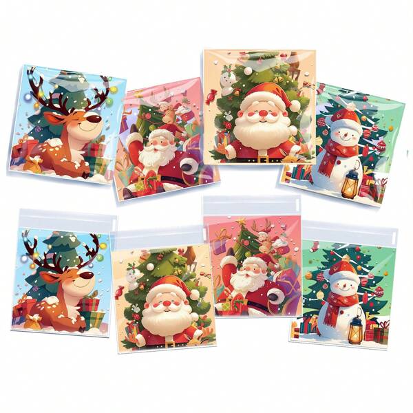 40pcs Christmas Candy Packaging Bags, OPP Cookie Baking Snack Self-Adhesive Bags, One-Time Use OPP Candy And Cookie Bags With Holiday Cartoon Patterns, Suitable For Holiday Gifts (Random Style)