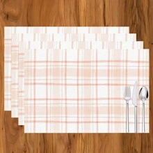 1 pieza/4 piezas/6 piezas Manteles individuales de lino con estampado de cuadros, adecuados para la mesa de comedor, decoración para todas las estaciones, manteles de mesa modernos y lavables, decoración de habitaciones, posavasos, manteles de cocina y comedor, decoración de fiestas interiores y exteriores, decoración del hogar, regalo ideal