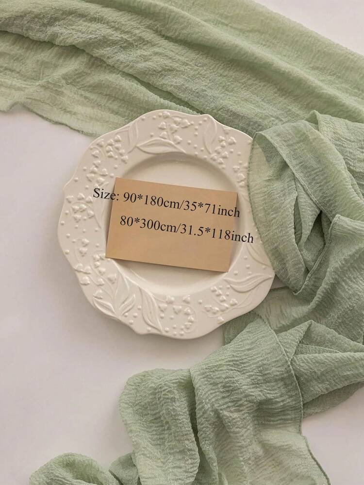 Camino de mesa de 71/118 pulgadas color verde salvia, camino de mesa de arpillera estilo bohemio chic, adecuado para bodas, despedidas de soltera, decoración del hogar de verano - Verde - Añade 4