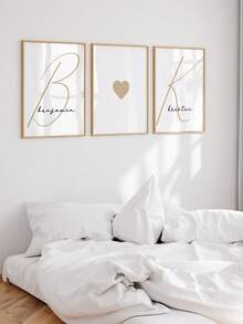 Juego de 3 pósteres minimalistas personalizados, letrero colgante con nombre de pareja personalizado, arte de pared moderno en beige, decoración de aniversario de boda, adecuado para parejas, fiesta de damas de honor, regalo de aniversario, decoración bohemia neutra para el hogar, sala de estar, dormitorio, regalo para amantes y amigos, sin marco - Beis - Ver 5