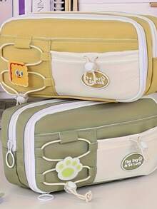 1 件可爱牛津布铅笔盒，多功能大容量，弹性可调，可存放笔、尺子，适合男孩和女孩，美观的学生文具盒，送给朋友的完美礼物，文具收纳盒