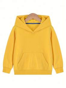 A Pure Cotton Long-Sleeved Hooded Sweatshirt For Boys, A Soft, Casual And Comfortable Solid-Color Round-Neck Pullover Pocket Sports Top - 黃色 - 查看 1
