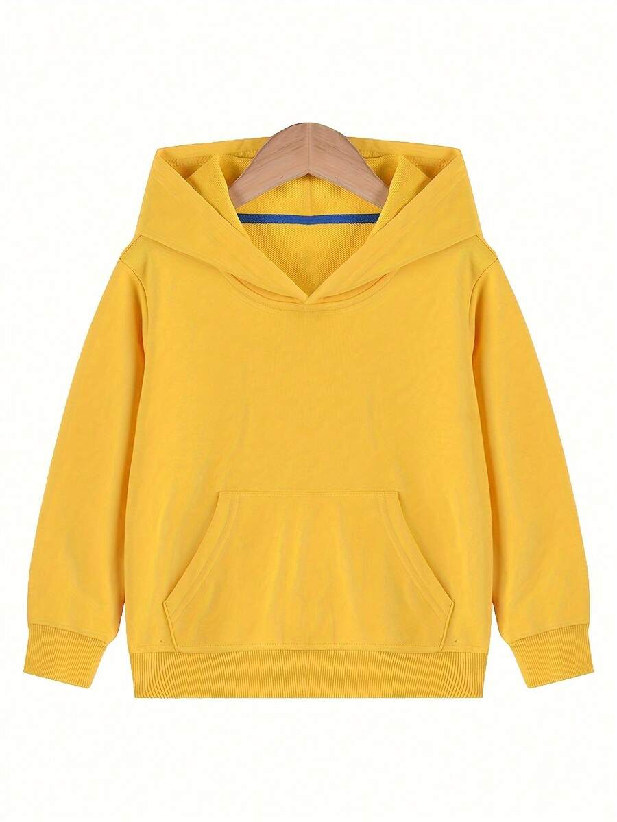 A Pure Cotton Long-Sleeved Hooded Sweatshirt For Boys, A Soft, Casual And Comfortable Solid-Color Round-Neck Pullover Pocket Sports Top - 黃色 - 查看 1