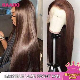 30 英寸直发蕾丝前假发，人发混合发质，13x6 英寸高清透明蕾丝前假发 #4 棕色，女士无胶巴西原生发蕾丝前假发，200% 密度，预拔婴儿发际线