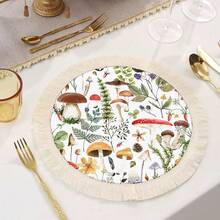 1 Stück/4 Stücke/6 Stücke geflochtene Platzmatte mit Fransen, Isoliermatte, Tischdekor in Wald, Pilz und Blumen Restaurant, geflochtene Platzmatte für Wohnzimmer, rutschfeste Platzmatte, rund und quadratisch optional.