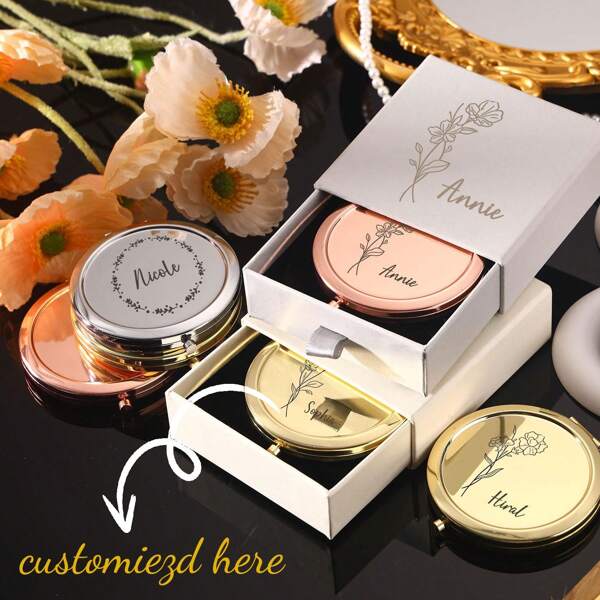 1 pezzo Specchio compatto per trucco personalizzato - Elegante regalo per matrimonio - Regalo per addio al nubilato - Specchio per trucco con incisione bellissima - Regalo per damigella d'onore, versatile, durevole, decorativo, riutilizzabile, raffinato, elegante, di alta qualità, colorato, moderno, personalizzato, accessori per abbigliamento, decorazione autunnale, Ognissanti