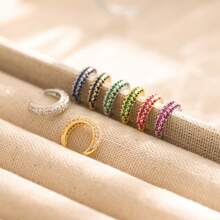 1pc Elegant Minimalist C-Shape Clip-On Earrings For Women, Fashionable Luxury Colorful Cubic Zirconia 18K Gold Plated Non-Pierced Jewelry Earrings