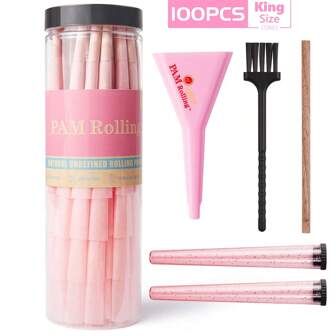100pcs King Size Pre-Rolled Papers With Filter Tips, 110mm Pre Rolling Cones With Filling Device, Two Cones Holder, Cone Loader, Cleaning Brush, Slow Burning, Tobacco Accessories, Holiday Gift For Friends And Family