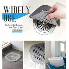 1/3pcs Drain Hair Catcher Filter, Sink Strainer, Suction Cup Drain Stopper, Bathtub Shower Floor Drain Cover, Silicone Kitchen Sink Plug, Easy Clean Durable Silicone Square Drain Cover, Anti-Clogging, Shower Drain Hair Catcher, Suitable For Bathroom Tub And Kitchen Sink, Bathroom Accessories