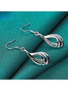 Earrings Fashion Jewelry Elegant Woman Charm Twist Wavy Line Drop Earrings Trendsetter Christmas Gifts - 合金 - 查看 3