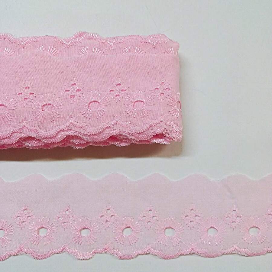English Embroidery Piece 5cm Wide - 13.70 Meters Long. Embroidered Lace - Màu Hồng baby - Xem 1