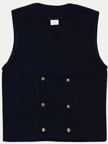 Crossed School Vest With Button - Punto Roma Uniform - Navy Blue - View 3