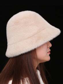 Herbst/Winter Plüschmütze für Damen, modischer warmer neuer flauschiger Fischerhut, vielseitiger einfarbiger Lässig Polyester windundurchlässiger Beanie Mütze für Herbstoutfits