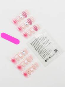 30 pezzi di unghie finte a mandorla/mix di colori con stampa a cartoni animati, unghie finte corte, con 1 pezzo di colla gel e 1 lima per unghie