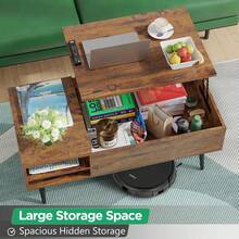Lift Top Coffee Table With Adjustable Storage And Hidden Compartment Small Wood Coffee Table Center Table For Home Living Room Office Apartment Reception Room,Brown - Brown - View 4