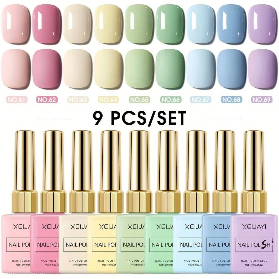 XEIJAYI 9 Pcs 15ml New Popular Macaroon Color Set Nail Gel Polish Semi Permanent Nail Art Soaking UV LED Nail Salon DIY Nail Salon Gel For Spring And Summer - 彩色 - 查看 1