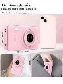 W&O 2025 48MP 1080P Full HD Digital Camera - 2.4-Inch Portable Auto-Focus Vlogging Camera With 32GB Card & 16X Zoom | USB-C Rechargeable,  Puzzle Game - 粉色 - 查看 6