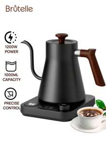 1200W Temperature Sensing Electric Gooseneck Kettle, Stainless Steel Coffee Pot, 900ml Capacity, Automatic Shut-Off, One-Touch Keep Warm, Black, Home Kitchen Coffee Corner - EU E Type Plug(220-240V) - View 1