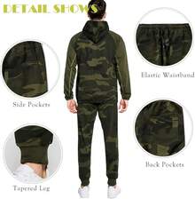 Mens 2 Piece Casual Tracksuits Camo Hoodie Jogging Sweatpants Suit, Activewear - Armygreen#57 - View 4