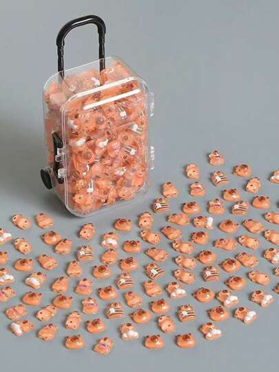 200pcs Mini Capybara Decorations With Storage Box, Resin Capybara Crafts For Dollhouse, Micro Capybara Garden Decor, Children's Art Supplies For Back To School, Kids Learning Supplies, Backpacks, Christmas, Thanksgiving Party Favors