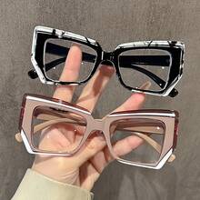 Cat Eye Glasses Gradient Color Frame Transparent Lens Computer Glasses Color Block Women's Fashion Glasses Street Style - 黑色`白色 - 查看 7