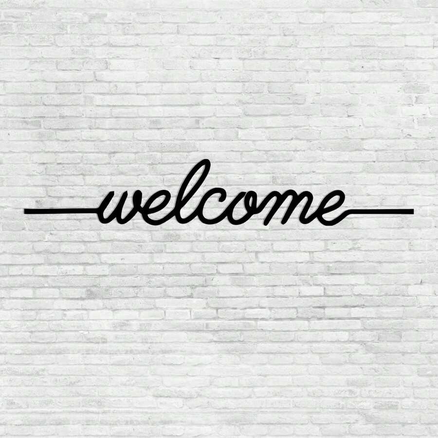 Welcome Sign Metal Wall Art, Minimalist Line Art, Welcome Wall Art ...