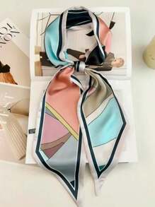 1件 14*145 女士马车印花时尚丝巾头巾，发带，头饰，是装扮您的理想之选。复古精致丝巾，法式优雅浅蓝粉色丝巾，女士装饰围巾，优雅时尚的颈部装饰。