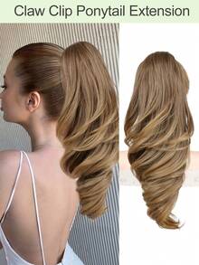 马尾辫接发，18 英寸波浪爪夹接发，适合女性，轻盈蓬松的合成纤维马尾辫假发，自然柔软，易于佩戴 - 彩色 - 查看 17