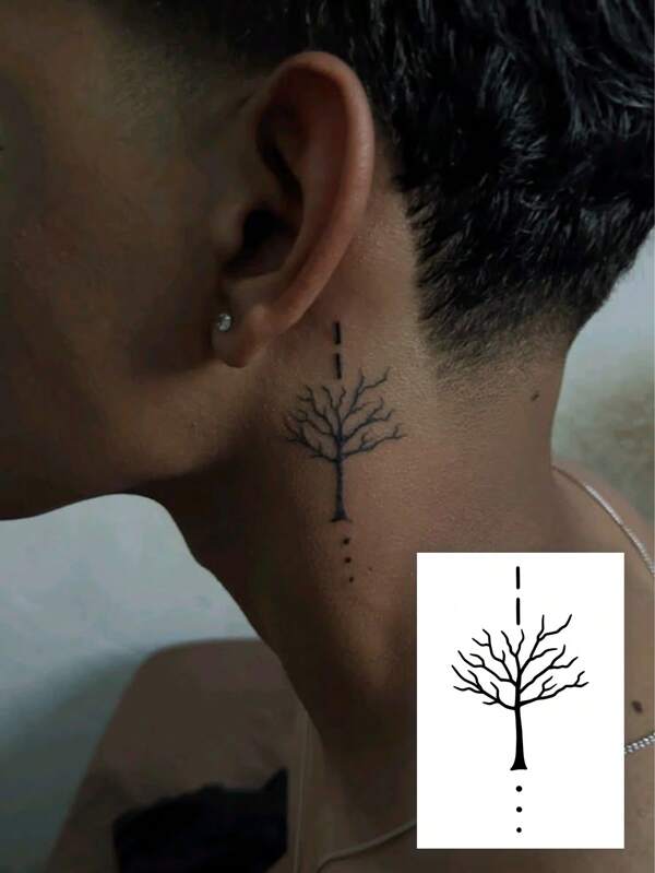 1pc 7-14 Days Lasting Herbal Temporary Tattoo, Gothic Style Simple Tree Tattoo Sticker, Waterproof & Sweatproof, Suitable For Men & Women