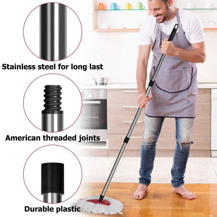 4-Section Stainless Steel Mop Replacement Handle, Extendable Green Mop Head Handle For Household Cleaning(Mop Head&Base Not Include) - màu đen - Xem 8