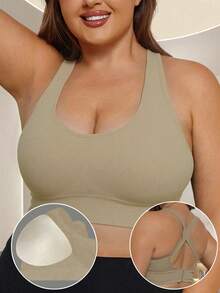 Áo ngực thể thao lưng chéo liền mạch cỡ lớn dành cho tập luyện Áo ngực nâng ngực chống sốc có đệm hỗ trợ cao khi tập luyện - Hồng - Xem 2