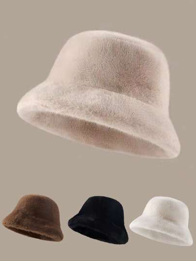 Herbst/Winter Plüschmütze für Damen, modischer warmer neuer flauschiger Fischerhut, vielseitiger einfarbiger Lässig Polyester windundurchlässiger Beanie Mütze für Herbstoutfits