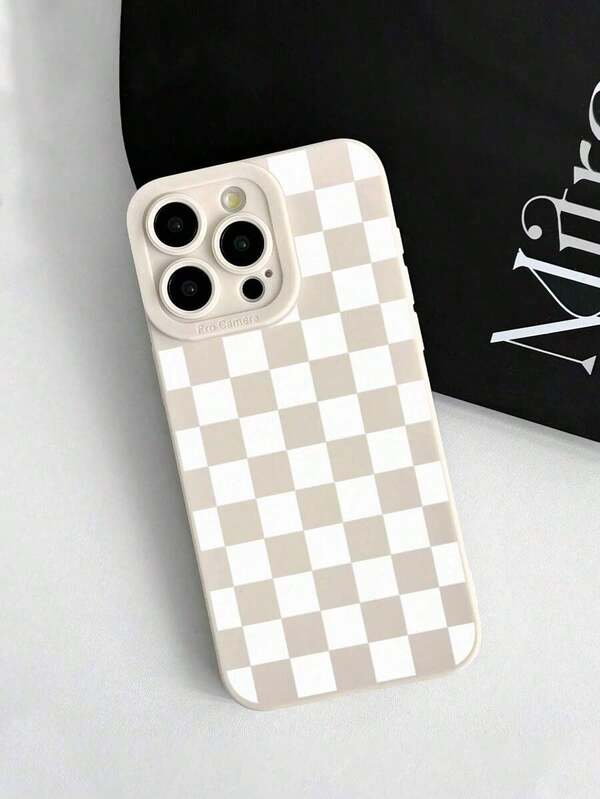 Funda de teléfono de TPU con protección de cámara y patrón de tablero de ajedrez blanco mate lechoso con estilo estético, compatible con iPhone y Galaxy, cubre 16/16 Pro Max, casos Galaxy, funda de teléfono, caso 17 Pro Max, cubiertas, funda de teléfono linda